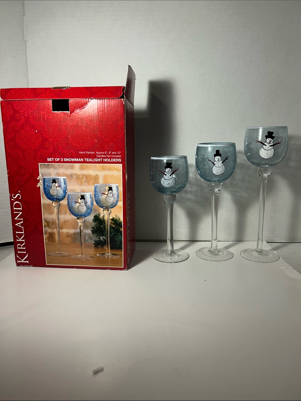 Kirklands Blue Snowman Tealight Holders Set of 3